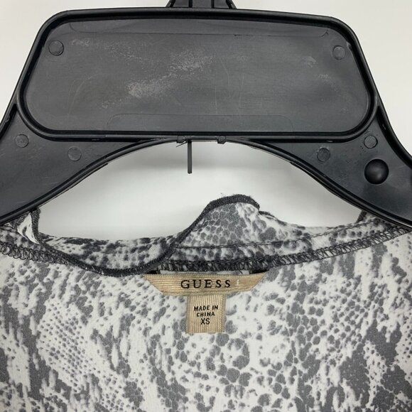 Guess Top Gray Snake Print Sheer Long Sleeve V Neck Ruffle - Picture 4 of 12